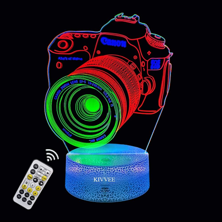 Kamera Present 3D Nattlampa Bordlampa Möbel Dekorativ Färgförändring Hushåll Hem Skrivbordstillbehör