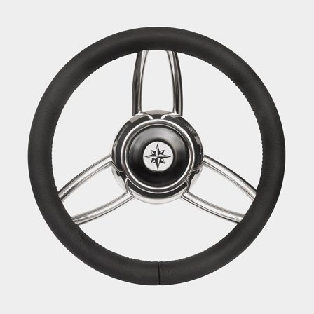 Volant de bateau à moteur Savoretti Armando T26P, acier inoxydable avec cuir PU/imitation cuir, Ø350 mm, avec moyeu, convient à un axe de volant de 3/