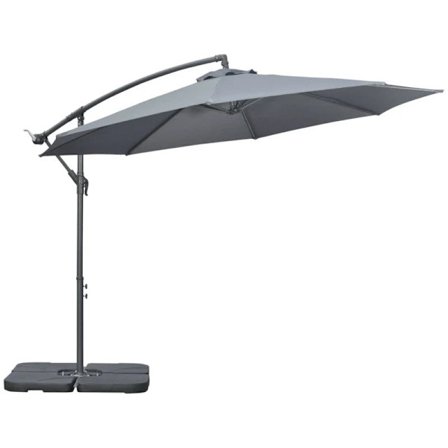 Rootz Garden Parasol - Cross Base - Vejrbestandig - Solbeskyttelse - Elegant design - Seks Ribber - Cantilever Parasol - Metal-polyester - Grå - 292 c