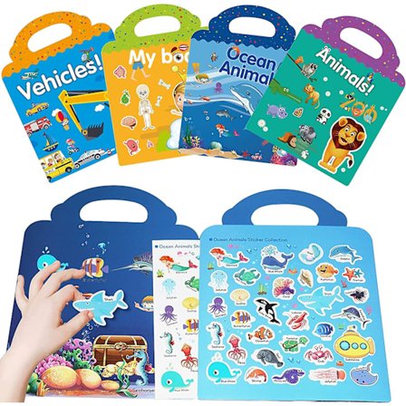 Återanvändbara klistermärkesböcker för barn 2-4 år, djurklistermärken för småbarn inlärningsspel 2 3 4 5 år gamla pojkar flickor presenter, statiska 