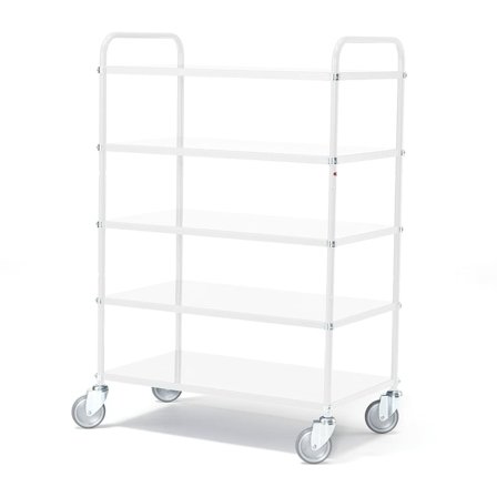 Hyldevogn SHUTTLE, 5 hylder, 250 kg belastning, 950x550x1440 mm, hvid