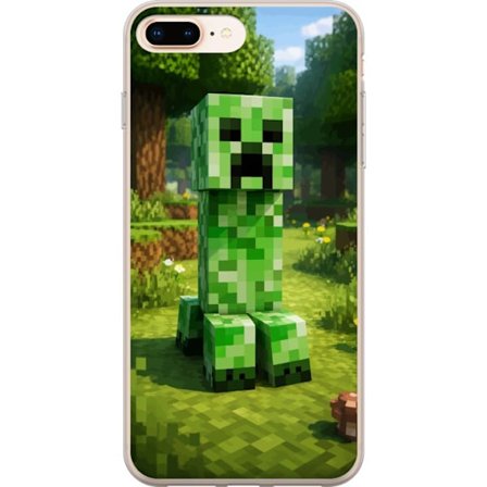 Kompatibelt Mobilskal till Apple Apple iPhone 7 Plus Block-baserad Creeper-figur i en grön pixell värld, ikonisk spelillustration för barnrum, game