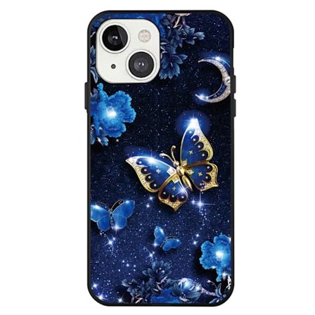 Butterfly läder iPhone 14 fodral - Blå