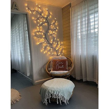 LED-puun valot, sisäseinäkoriste Rattan-puun valot 72 LED joulukoristeet makuuhuoneen kotiin (lämmin valkoinen, pistokkeella)