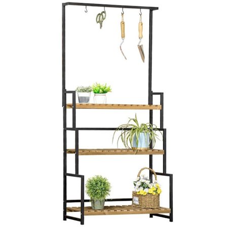 Rootz blomsterstativ - 3-etagers plantestativ med fastgørelseskroge - plantestativ i naturtræ - naturlig - 80 cm x 36 cm x 174 cm