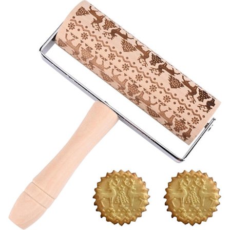 Joulun kohokuvioitu puinen kaulin, veistetty kohokuvioitu kaulin jouluporokuvioilla kohokuvioitujen keksien leivontaan makea keittiötyökalu