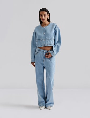 Malina Elowen Cropped Denim Jacket - Blue - 42