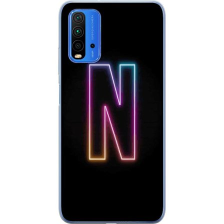 Yhteensopiva Puhelinkuori Xiaomi Xiaomi Redmi Note 9 4G Minimalistinen neonkirjain N värinvaihtuvassa valossa mustaa taustaa vasten