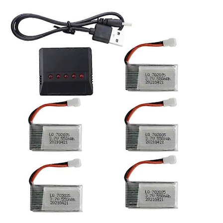5 i 1 Batterilader med 5 stk. 3.7v 550mah Lithium Polymer Li-po Batterier & USB-kabel til Syma Q11 H99w-God
