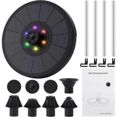 Aurinkosuihkulähde, aurinkosuihkulähde valaistuksella, aurinkoenergian varastointilähde, puutarhamaisema suihkulähteet