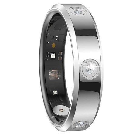 Connected Ring Size 12 Model Venus with Rhinestones and Charging Case Silver