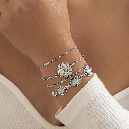 Katt tass månsten armband för kvinnor 4 set