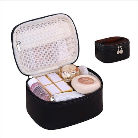 Mini Sort PU Makeup Taske - Bærbar Lille Kosmetik Organizer