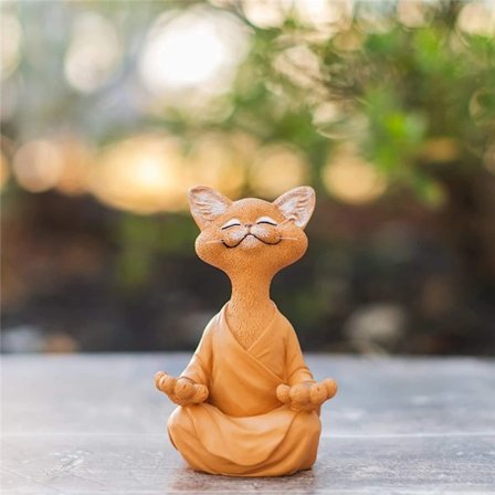 Happy Cat Buddha Resin Djurstaty Desktop Ornament Hem Vardagsrum Dekoration Present