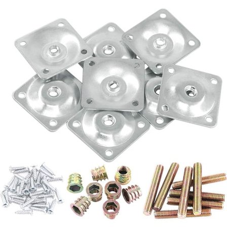 8 stk. monteringsplader til møbelben, 8 stk. benmonteringsplade med 40 skruer og 5/16 tommer bolte til møbler, sofaer, stole