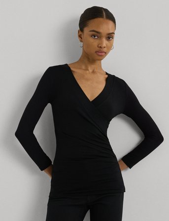 Lauren Ralph Lauren Surplice Jersey Top - Black - M