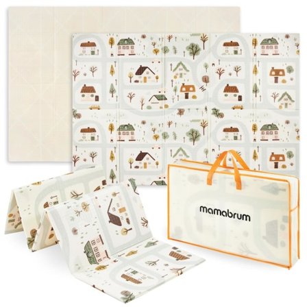 Dubbelsidig vikbar skummatta 180 x 120 x 1 cm - Charming Town/Sand Beige