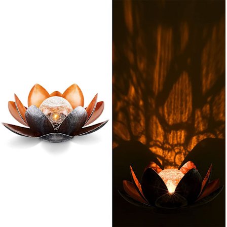 Lotus Solarlampe, Ø 27 cm, højde 12 cm, metal, (ravfarvet)