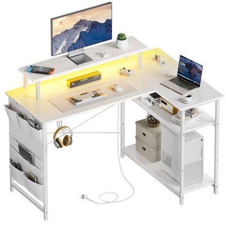 Hjørnebord - HLONONE - 110 x 80 cm - Ergonomisk - Skærmstativ - Indbygget USB-port