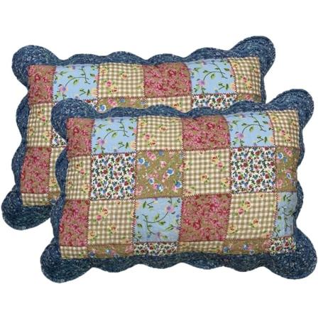 IC 2-delt Boho bomuld quiltet pudebetræk Blomsterprint Patchwork Pudebetræk Sæt, standardstørrelse (1210, 20"x28"")"