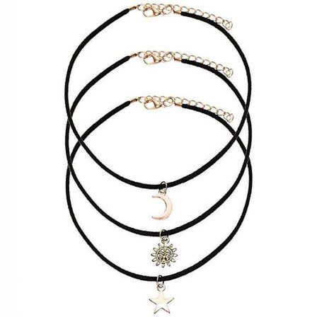 Sort Lagdelt Stjerne Måne Choker Halskæde Guld Sol Vedhæng Halskæde Vintage Ruskind Gave