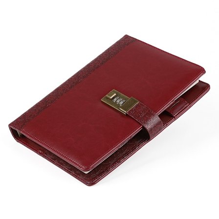 Låsbart dagbok för kvinnor, A5 6-ring lösblads anteckningsbok för män, vintage dagbok 7 x 9 tum stor påfyllningsbar låsbar dagbok, Bourgogne (Claret)