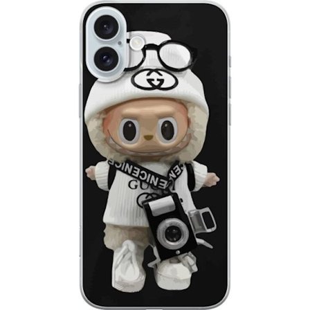 Yhteensopiva Puhelinkuori Apple Apple iPhone 16 Plus Tyylikäs muotoilijafiguuri kameralla ja katutyyliä, leikkisä keräilyfiguuri trendikkäässä