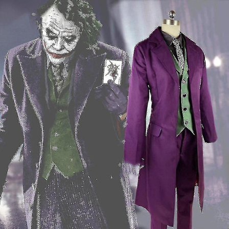 High-quality Heath Ledger Cosplay Suit Halloween Mens Movie The Dark Knight Joker Costume Purple Jacket Full Sets -a