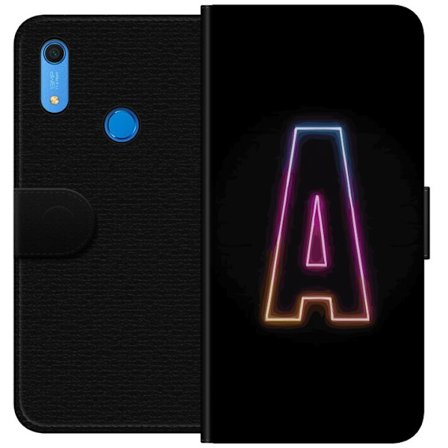 Kompatibel Tegnebogsetui til Huawei Huawei Y6s (2019) Minimalistisk neonbogstav A i regnbuefarvet lys mod sort baggrund i moderne typografisk stil