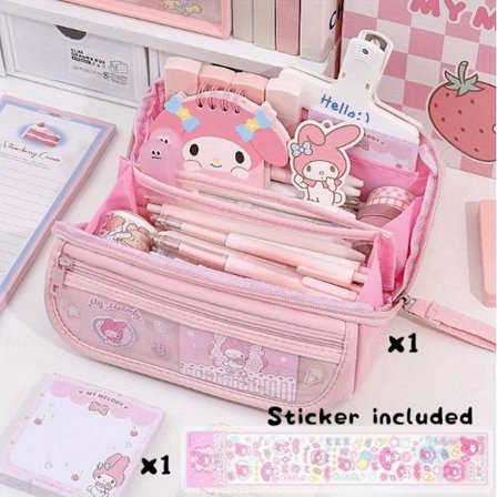 7-delt skrivesett 9-lags blyantveske med stor kapasitet - søtt design, oppbevaringsveske for skrivesaker i kanvas for studenter