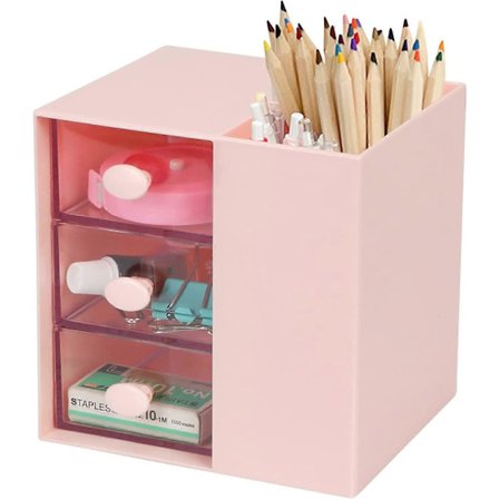 Skrivebordspennholder, skrivebordsorganisator, skrivebordsorganisator med 3 separate skuffer