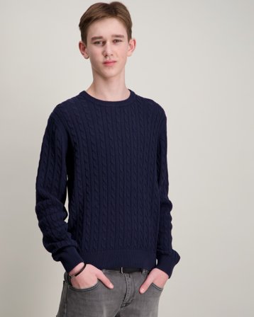 Grunt GRTue Cable LS Knit Blauw Truien Jongens - Kids Brand Store