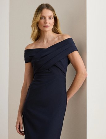 Lauren Ralph Lauren Crepe Off-The-Shoulder Gown - Navy - 32