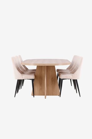 Venture Home - Bootcut matbord med Leone matstol - Beige - Matgrupp 6 personer - Från Homeroom