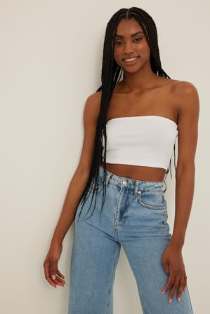 NA-KD Basic Débardeur court côtelé - Crop tops - Blanc - XX-Large