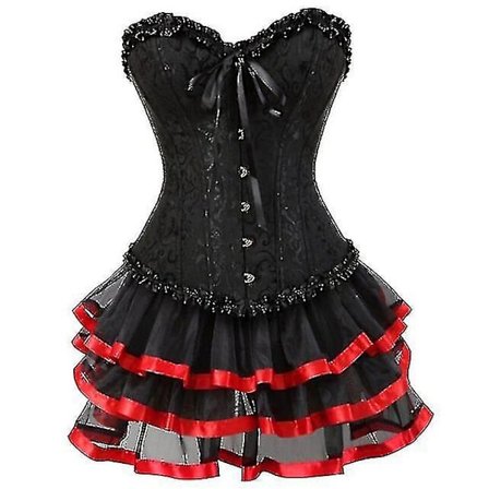 Seksikkäät Korsettimekot Naisille Plus-koko Puku Yläosa Burleski Korsetti ja Mini Hame Setti Tutu Corselet - Täydellinen Punainen