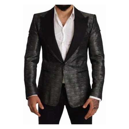 Dolce & Gabbana Gray Metallic Slim Blazer Grå, Herre Jakkesæt Blazer