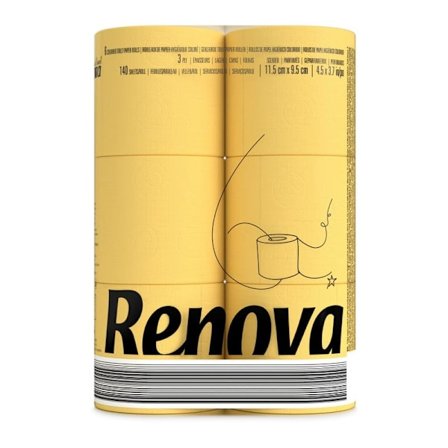 Renova Duftende Toalettpapir Gul, 3-Lags, 16,1 M, 140 Ark, 6 Ruller