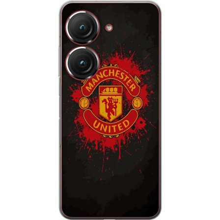 Kompatibelt Mobildeksel til Asus Asus Zenfone 9 Manchester United logo i rød og gul farge med røff sportslig bakgrunn