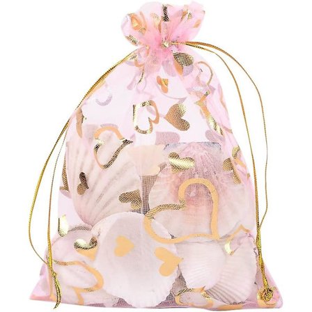 100 st 5x7 tum Hjärtformade Organzabägare Rosa Smyckespåsar Organzabägare med dragsko Bröllopsfavörer Påse Godispresentpåsar Alla hjärtans dag 