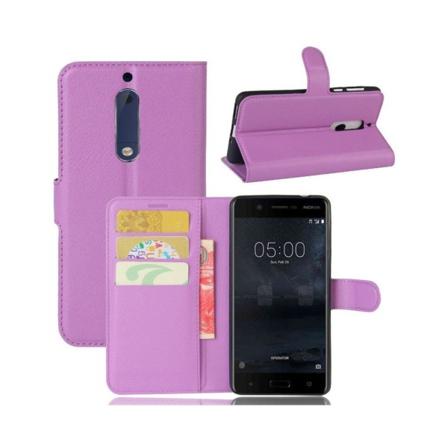 Nokia 5 litsitekstuurinen nahkakotelo - Ruskea Purple