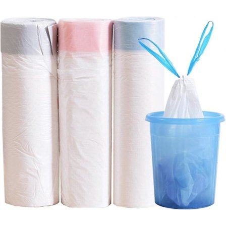 3 Rullar 15L Soppåsar Snörpåsar, Små Soppåsar Nedbrytbara Avfallspåsar Oparfymerade Inomhus Soppåsar för Sovrum Kök Kontor