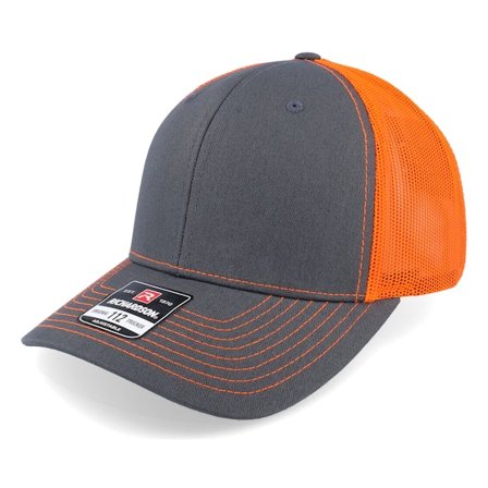 Richardson - Grå trucker Caps - 112 Split Charcoal/Neon Orange Trucker @ Hatstore