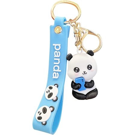 (Blå) Sød tegneserie panda nøglering - Panda nøglering - Pigegave - PVC vedhæng mand - Bilnøglering