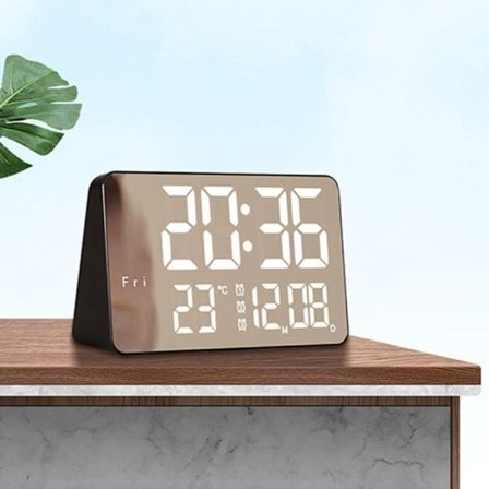 Speil LED Multifunksjon Temperatur Alarmklokke Sengeside Touch Digital Klokke (Svart og Hvit)