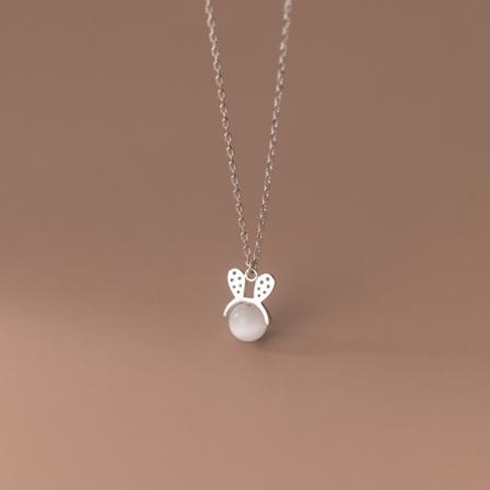 s925 sølv diamant-besatt kaninører opal halskjede liten frisk