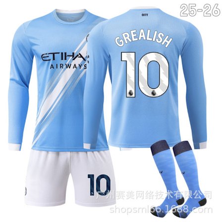 25-26 Manchester City Hjemmedrakt Langermet Sett (med sokker) NO.10 GREALISH[GKS} NO.10 GREALISH{EFY}