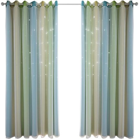 Barnrumsgardiner med höga gardiner barnrum pojke stjärngardiner, (grön)