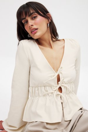 NA-KD Haut noué sur le devant - - Crème - XS