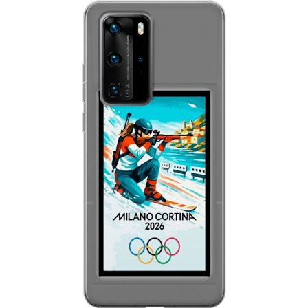 Kompatibelt Mobildeksel til Huawei P40 Pro Retroplakat Cortina Milano 2026 med fjell, vintersportsutøvere, italienske trikolor, Milano-katedralen og o